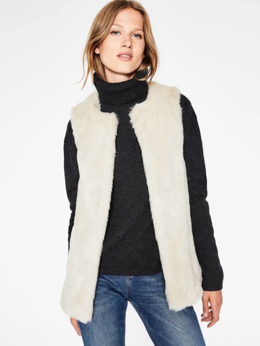 Boden Helston Faux Fur Gilet Beige Vest